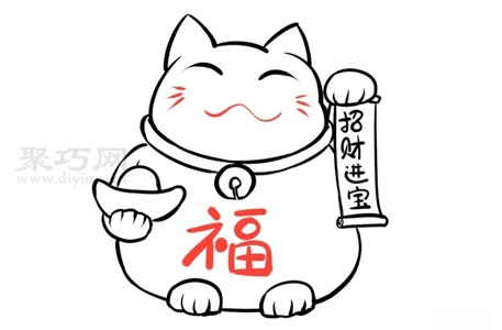 招财猫简笔画如何画 来学招财猫简笔画步骤